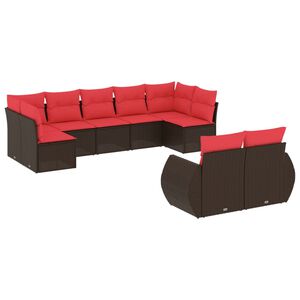 vidaXL 9 db barna polyrattan kerti kanap&eacute;garnit&uacute;ra p&aacute;rn&aacute;kkal