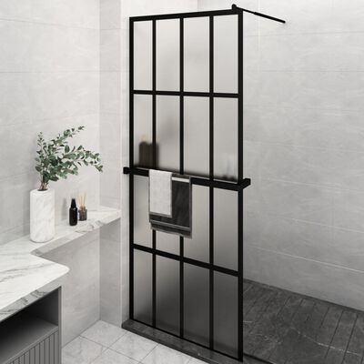 vidaXL fekete ESG üveg és alumínium zuhanyfal polccal 80 x 195 cm