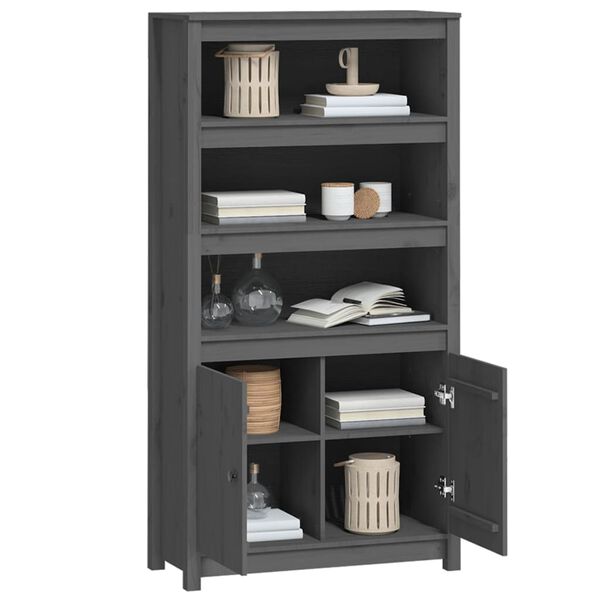 vidaXL szürke tömör fenyőfa magasszekrény 80 x 35 x 154 cm