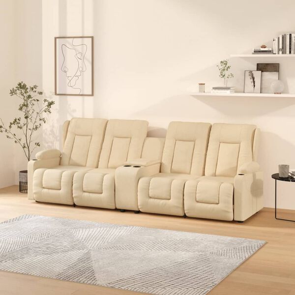 vidaXL 4 személyes krém szövet dönthető masszázsfotel pohártartóval