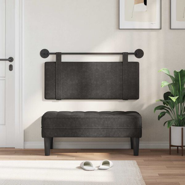 vidaXL Fali Fejt&aacute;mla Falra szerelhető Fekete 110 x 55 x 5 cm Antik PU