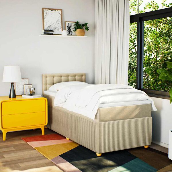 vidaXL kr&eacute;msz&iacute;nű sz&ouml;vet rug&oacute;s &aacute;gy matraccal 90 x 200 cm