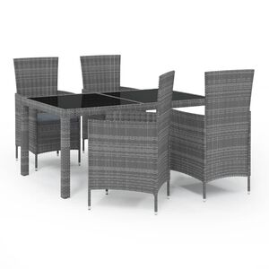 vidaXL 5 r&eacute;szes sz&uuml;rke polyrattan k&uuml;lt&eacute;ri &eacute;tkezőgarnit&uacute;ra p&aacute;rn&aacute;kkal