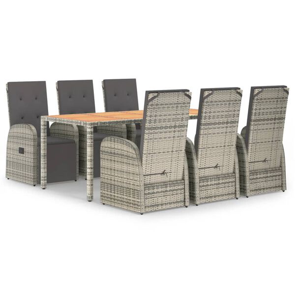 vidaXL 7 r&eacute;szes sz&uuml;rke polyrattan kerti &eacute;tkezőgarnit&uacute;ra p&aacute;rn&aacute;val