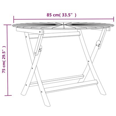 vidaXL tömör tíkfa összecsukható kerti asztal Ø 85 x 75 cm
