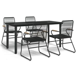 vidaXL 5 r&eacute;szes fekete PVC rattan kerti &eacute;tkezőgarnit&uacute;ra