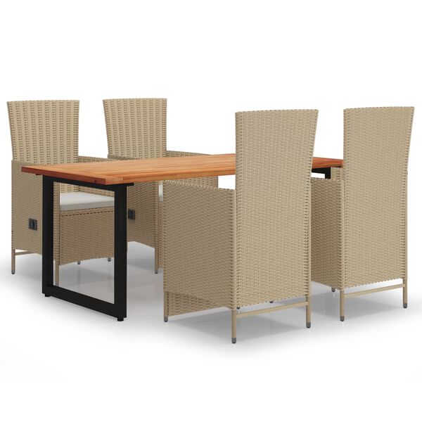 vidaXL 5 r&eacute;szes b&eacute;zs polyrattan kerti &eacute;tkezőgarnit&uacute;ra p&aacute;rn&aacute;kkal