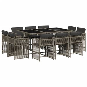 vidaXL 11 r&eacute;szes sz&uuml;rke polyrattan kerti &uuml;lőgarnit&uacute;ra p&aacute;rn&aacute;kkal