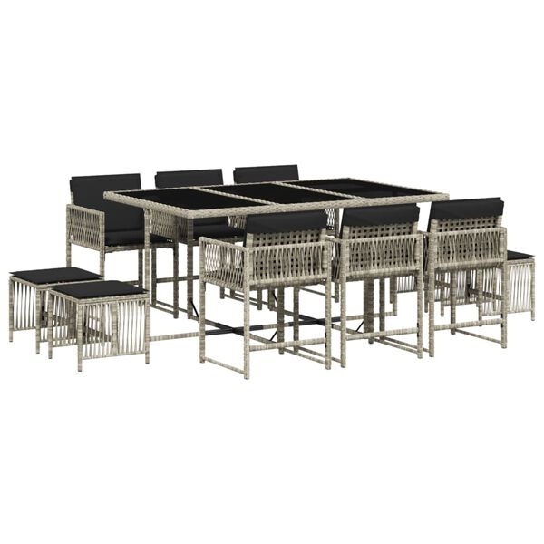 vidaXL 11 r&eacute;szes vil&aacute;gossz&uuml;rke polyrattan kerti &uuml;lőgarnit&uacute;ra p&aacute;rn&aacute;kkal