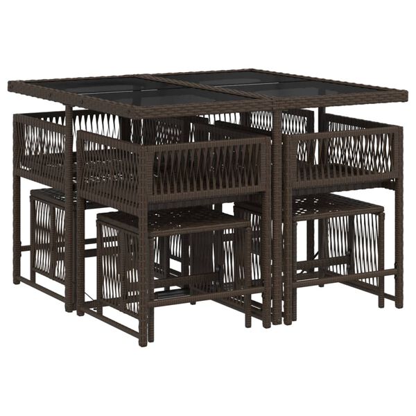 vidaXL 9 r&eacute;szes barna polyrattan kerti &eacute;tkezőgarnit&uacute;ra p&aacute;rn&aacute;kkal