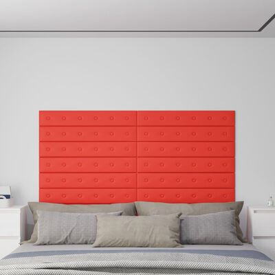 vidaXL 12 db piros műbőr fali panel 90 x 15 cm 1,62 m²