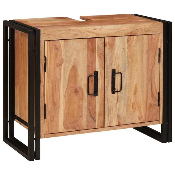 vidaXL Mosd&oacute;kagyl&oacute; szekr&eacute;ny ajt&oacute;val Barna 71 x 33 x 58 cm T&ouml;m&ouml;r Ak&aacute;cfa