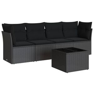 vidaXL 5 r&eacute;szes fekete polyrattan kerti kanap&eacute;szett p&aacute;rn&aacute;kkal