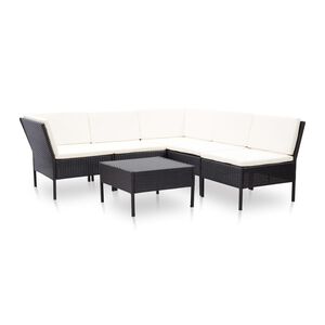 vidaXL 6 r&eacute;szes fekete polyrattan kerti &uuml;lőgarnit&uacute;ra p&aacute;rn&aacute;kkal