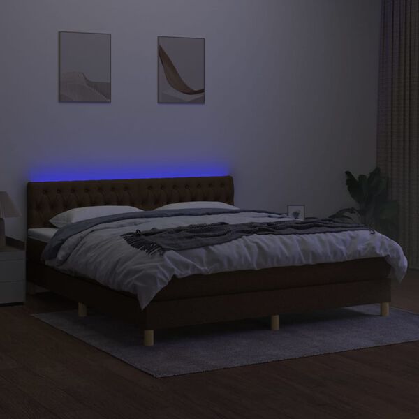 vidaXL barna sz&ouml;vet rug&oacute;s &eacute;s LED-es &aacute;gy matraccal 160x200 cm