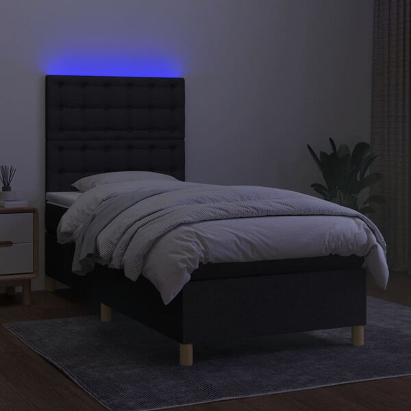 vidaXL fekete sz&ouml;vet rug&oacute;s &eacute;s LED-es &aacute;gy matraccal 90x200 cm