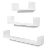 3 fehér MDF U-alakú lebegő fali könyvpolc/DVD tároló