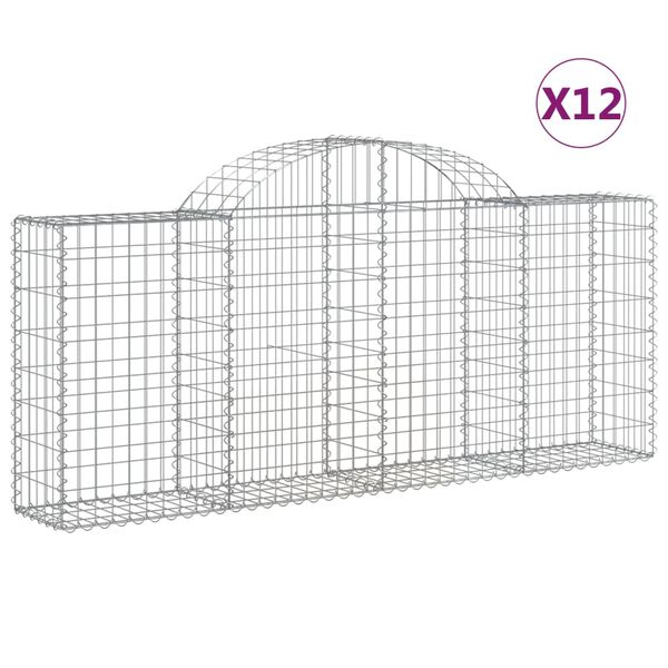 vidaXL 12 db íves horganyzott vas gabion kosár 200x30x80/100 cm