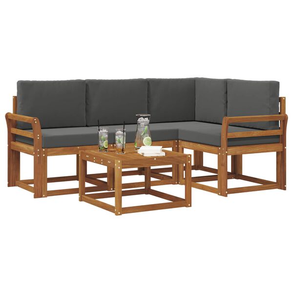 vidaXL K&uuml;lt&eacute;ri kanap&eacute; szett p&aacute;rn&aacute;val 5 pcs Term&eacute;szetes &eacute;s antracit