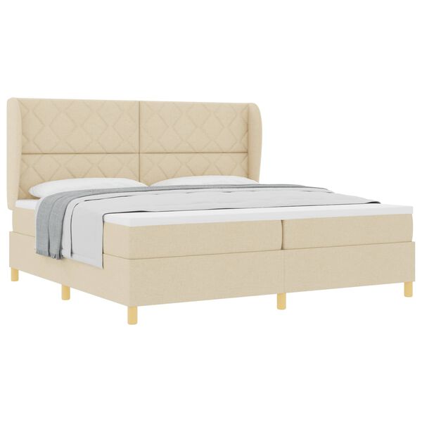 vidaXL Boxspring &aacute;gy matraccal S&ouml;t&eacute;tsz&uuml;rke 90x190 cm Sz&ouml;vet Kr&eacute;m