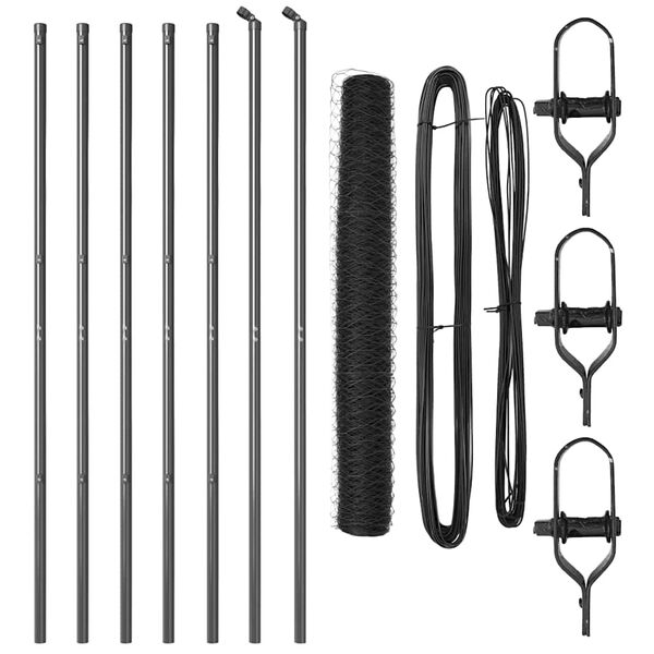 vidaXL Ker&iacute;t&eacute;soszlop Sz&uuml;rke 10 x 1,2 m (50 mm h&aacute;l&oacute;) Ac&eacute;l &eacute;s PVC