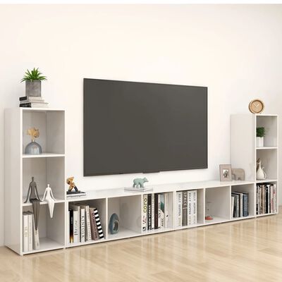 vidaXL 4 db magasfényű fehér forgácslap TV-szekrény 107 x 35 x 37 cm
