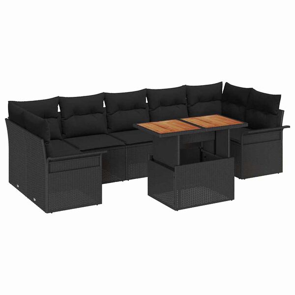 vidaXL Kerti Kanap&eacute; Szett t&aacute;rol&oacute;val 8 pcs Fekete Poli rattan