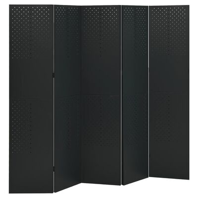 vidaXL fekete acél 5-paneles paraván 200 x 180 cm