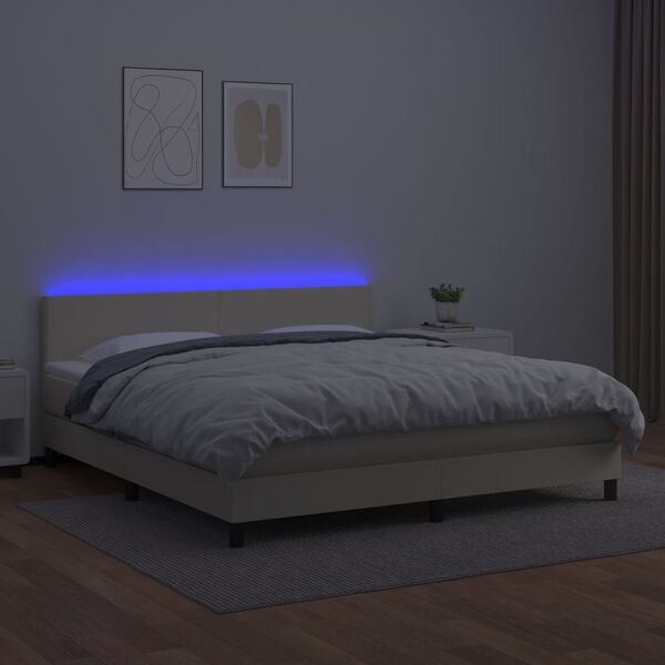 vidaXL kr&eacute;msz&iacute;nű műbőr rug&oacute;s &aacute;gy matraccal &eacute;s LED-del 180x200 cm