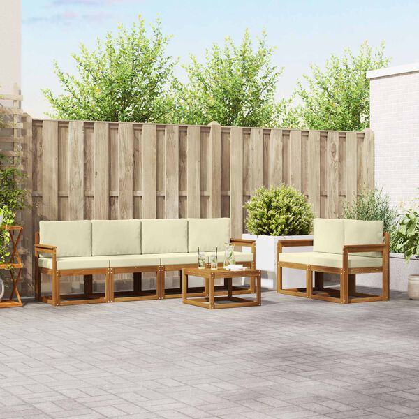 vidaXL K&uuml;lt&eacute;ri kanap&eacute; szett p&aacute;rn&aacute;val 7 pcs Term&eacute;szetes &eacute;s kr&eacute;msz&iacute;nű