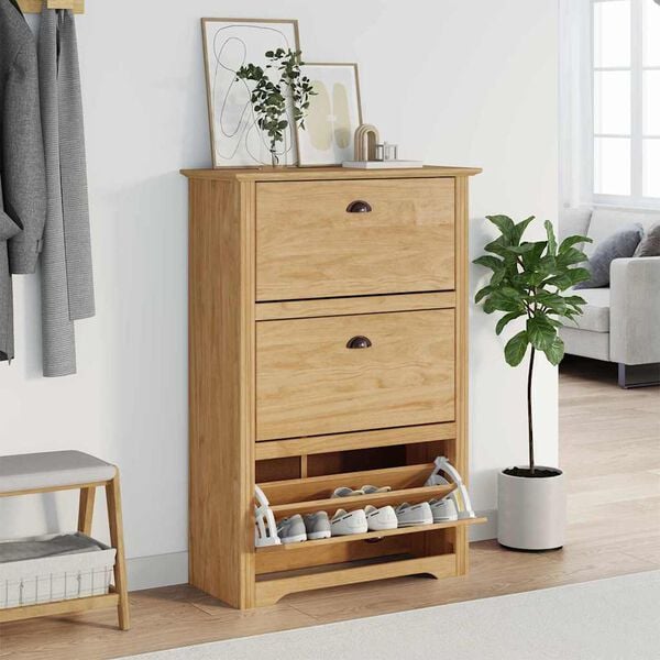 vidaXL Cipőtart&oacute; fi&oacute;kkal BODO M&eacute;z barna 80 x 35 x 118 cm Faanyag