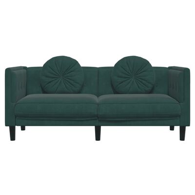vidaXL sötétzöld bársony kétszemélyes kanapé párnákkal