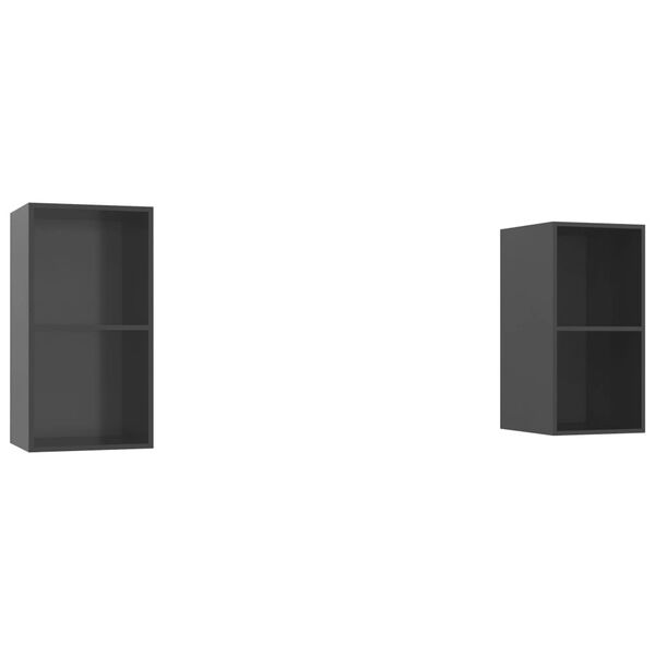 vidaXL 2 db magasfényű szürke szerelt fa fali TV-szekrény