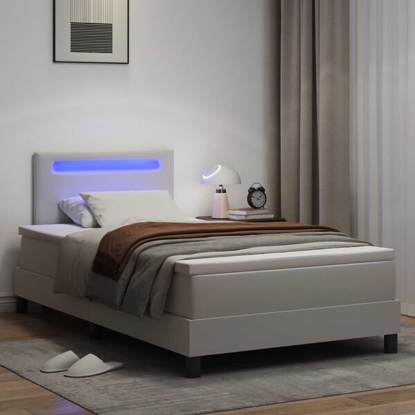 vidaXL Boxrug&oacute;s &aacute;gy matracmal fejt&aacute;ml&aacute;val Feh&eacute;r 120 x 200 cm Műbőr