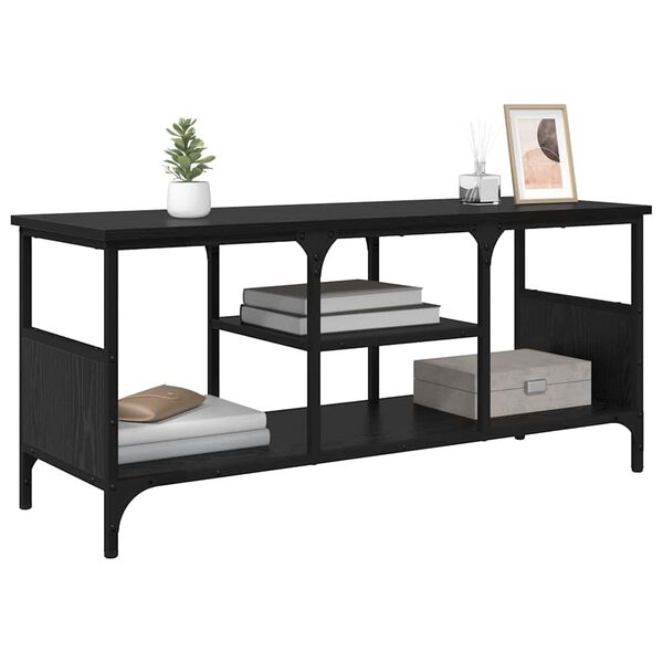 vidaXL TV szekr&eacute;ny Fekete t&ouml;lgy 100 x 35 x 45 cm Műszaki fa &eacute;s vas