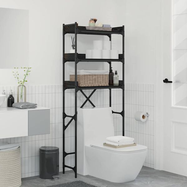 vidaXL Mos&oacute;g&eacute;p polc polcokkal Fekete 0ak 67 x 25 x 163 cm Faanyag