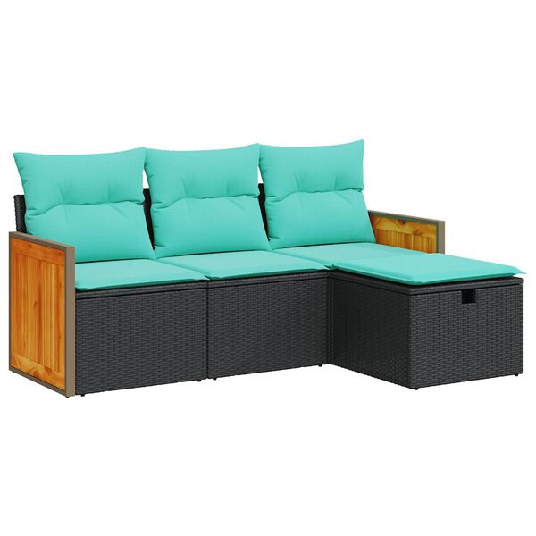 vidaXL 4 r&eacute;szes fekete polyrattan kerti &uuml;lőgarnit&uacute;ra p&aacute;rn&aacute;kkal