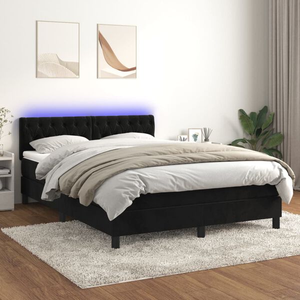 vidaXL fekete b&aacute;rsony rug&oacute;s &eacute;s LED-es &aacute;gy matraccal 140x190 cm