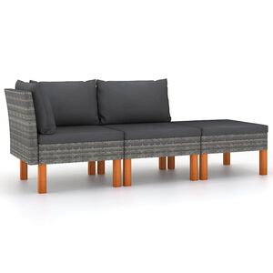 vidaXL 3 r&eacute;szes polyrattan &eacute;s t&ouml;m&ouml;r eukaliptuszfa kerti &uuml;lőgarnit&uacute;ra