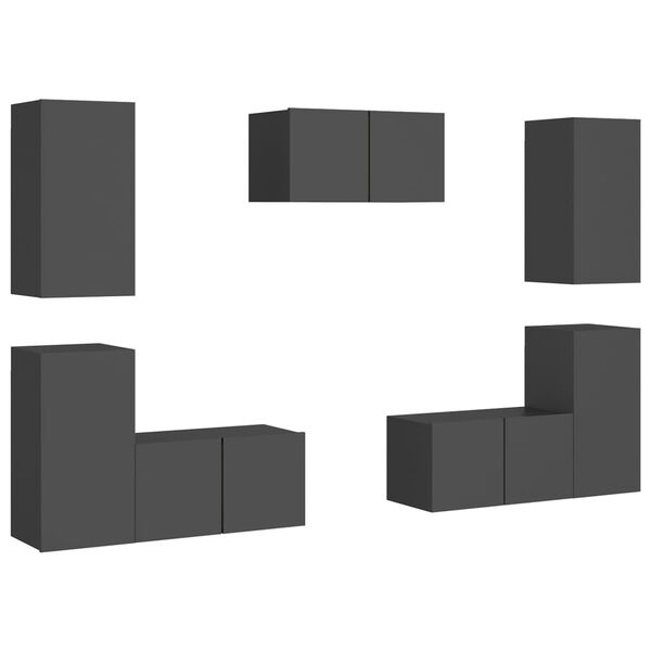 vidaXL 7 r&eacute;szes sz&uuml;rke szerelt fa TV-szekr&eacute;nyszett