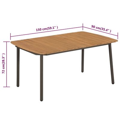 vidaXL tömör akácfa és acél kerti asztal 150x90x72cm