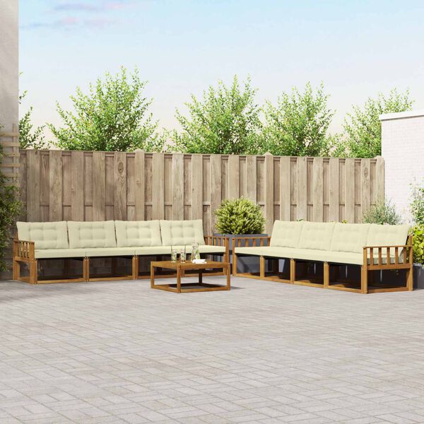 vidaXL K&uuml;lt&eacute;ri kanap&eacute; szett p&aacute;rn&aacute;val 9 pcs Term&eacute;szetes &eacute;s kr&eacute;msz&iacute;nű