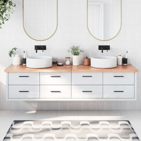 vidaXL vil&aacute;gosbarna kezelt t&ouml;m&ouml;r fa f&uuml;rdőszobai pult 200x50x(2-4) cm