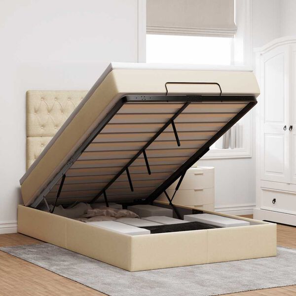 vidaXL Ottom&aacute;n &aacute;gykeret matraccal kr&eacute;m 120x190 cm sz&ouml;vet