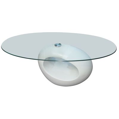 vidaXL magasfényű fehér dohányzóasztal ovális üveglappal