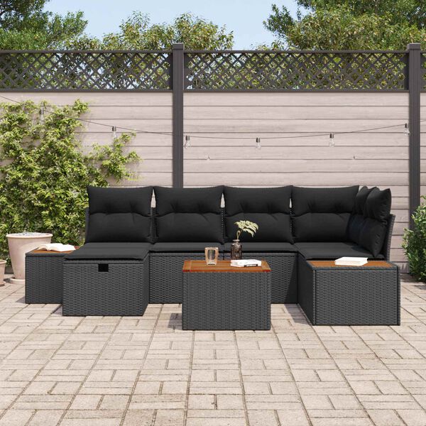 vidaXL Kerti Kanap&eacute; Szett 7 pcs Fekete 55 x 62 x 69 cm Poli rattan