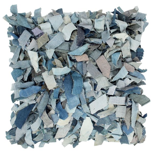 vidaXL k&eacute;k bőr &eacute;s pamut bozontos farmerp&aacute;rna 60 x 60 cm