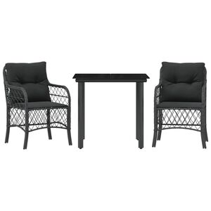 vidaXL 3 r&eacute;szes fekete polyrattan bisztr&oacute;garnit&uacute;ra p&aacute;rn&aacute;val