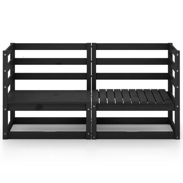 vidaXL kétszemélyes fekete tömör fenyőfa kerti kanapé