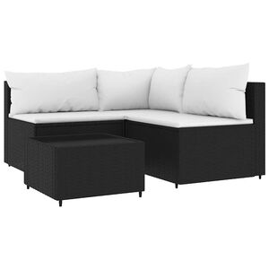 vidaXL 4 r&eacute;szes fekete polyrattan kerti &uuml;lőgarnit&uacute;ra p&aacute;rn&aacute;kkal